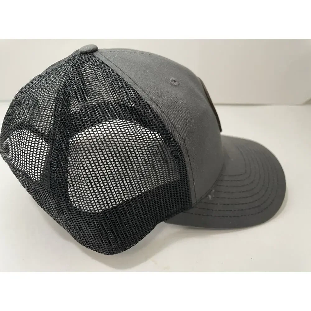 Richardson 112 Trucker Hat Golf Flag Leather Patch Gray Black SnapBack Cap